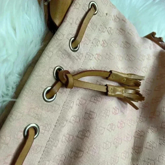 Vintage Dooney & Bourke Signature Monogram Tote Bag Pink Canvas Leather Handles - Picture 6 of 16